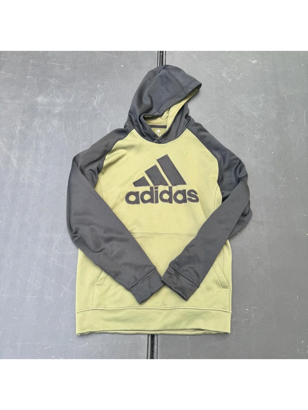 Adidas Climawarm Hooded Sweatshirt in Olive Green and Black, Size Medium